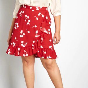 Modcloth Cherry It's a Wrap Ruffled A-Line Skirt
